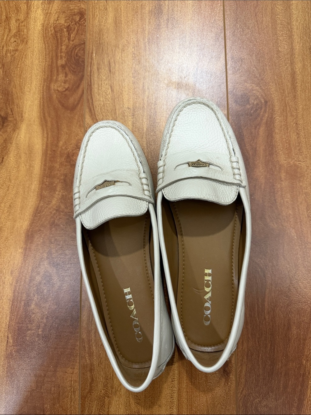 Coach White Leather Penny Loafers